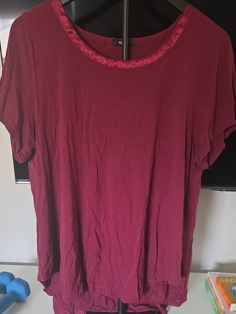 Alfani Wine Short-Sleeve Top with Satin Trim